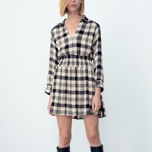 ZARA - NWT Black Cream Checkered Plaid Mini Dress Multicolor